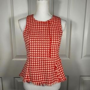 NWT Anthropologie Maeve Houndstooth Red & White Sleeveless Peplum Top